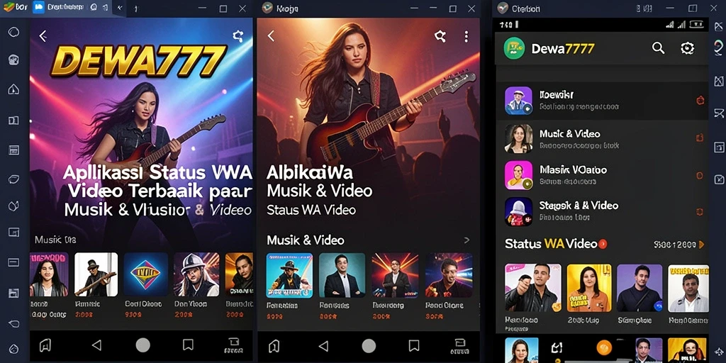 Antarmuka menarik DEWA777 untuk pilihan Status WA Video.