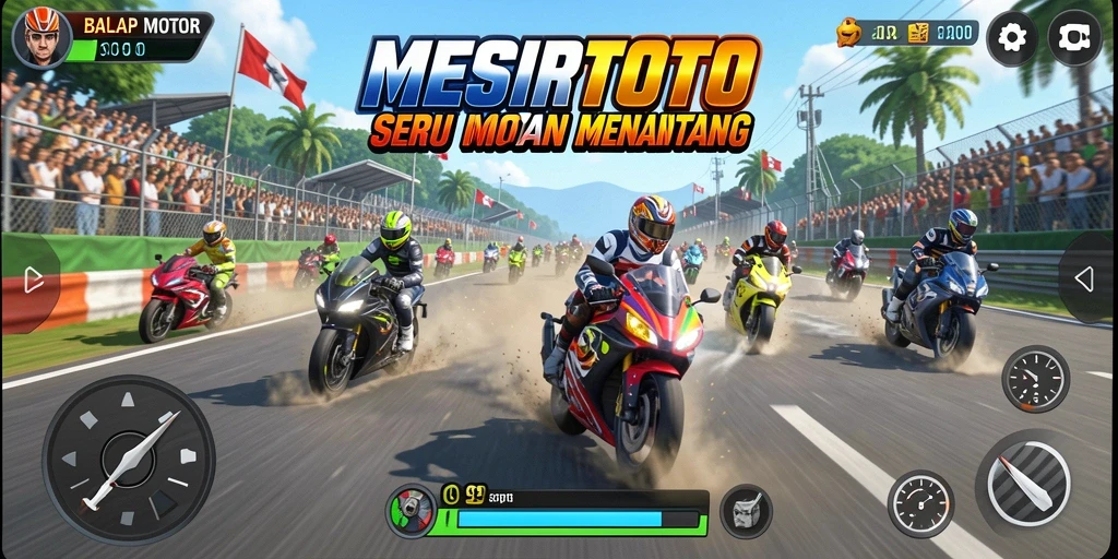 Screenshot antarmuka game Balap Motor dengan desain yang menarik.