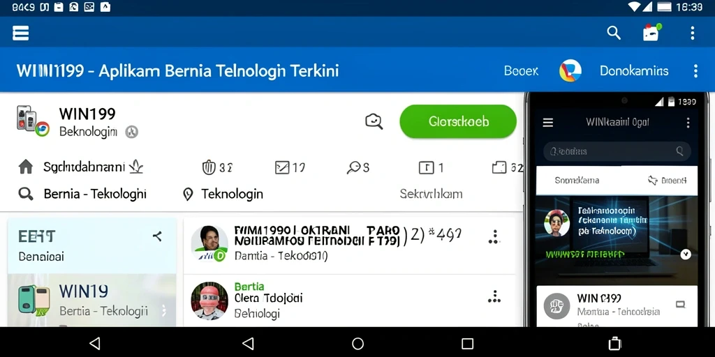 Tampilan utama aplikasi WIN199 dengan berita teknologi terkini.