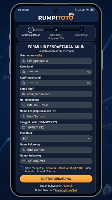 Buat Akun Rumpitoto untuk Pengguna Android